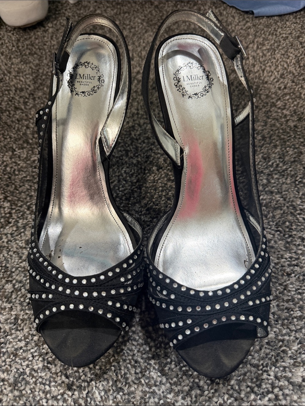 J. Miller Black Studded Peep-Toe Slingback Heels